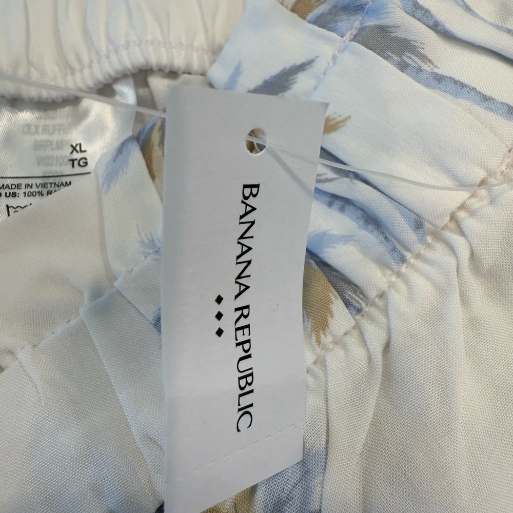 Banana Republic Factory tropical pajama Pants White & Blue Palm Tree Print SZ XL - Picture 13 of 14
